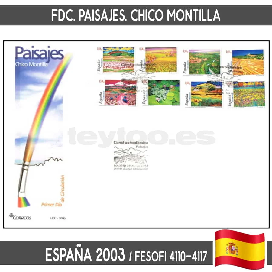 D0033 # Spagna 2003. Pittura Fdc. Paesaggi. Boy Montilla (N) Fes #4110-4117