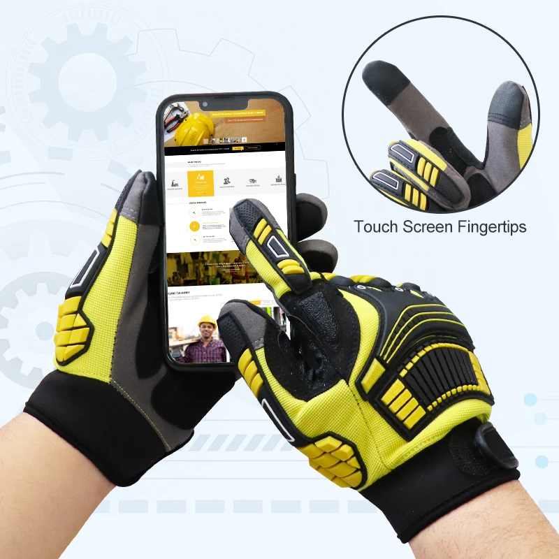 Heavy-Duty Synthetic Leather Work Gloves Impact Protection Mechanic Gloves Touchscreen Vibration Reduction - Image 3