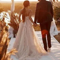 Vintage Beach Wedding Dresses For Bride Customized Side Split Vestidos De Novia Lace Appliques Bridal Corset Back Bridal Gown 2