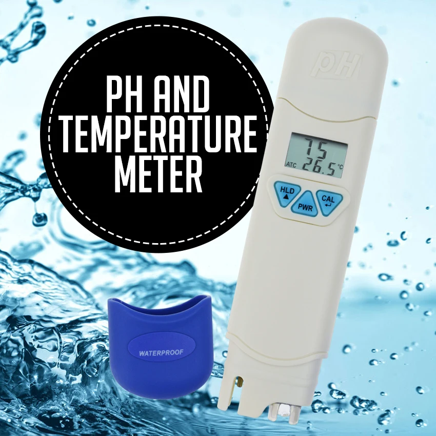 

0.0-14.0 pH & Temperature Meter ATC Dual Display, Portable Digital Pen-Type Tester, IP67 Waterproof Dustproof, for Hydroponics