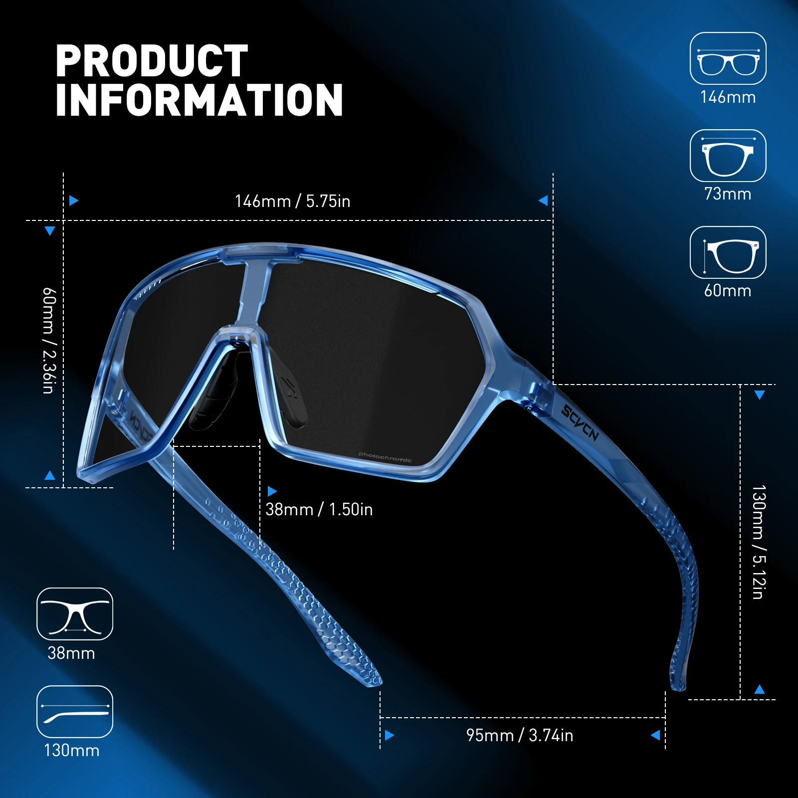SCVCN Fashion Photochromic Men Cycling Sunglasses Women Outdoor Sports Running Mountain Hiking Glasses UV400 Protective Eyewear