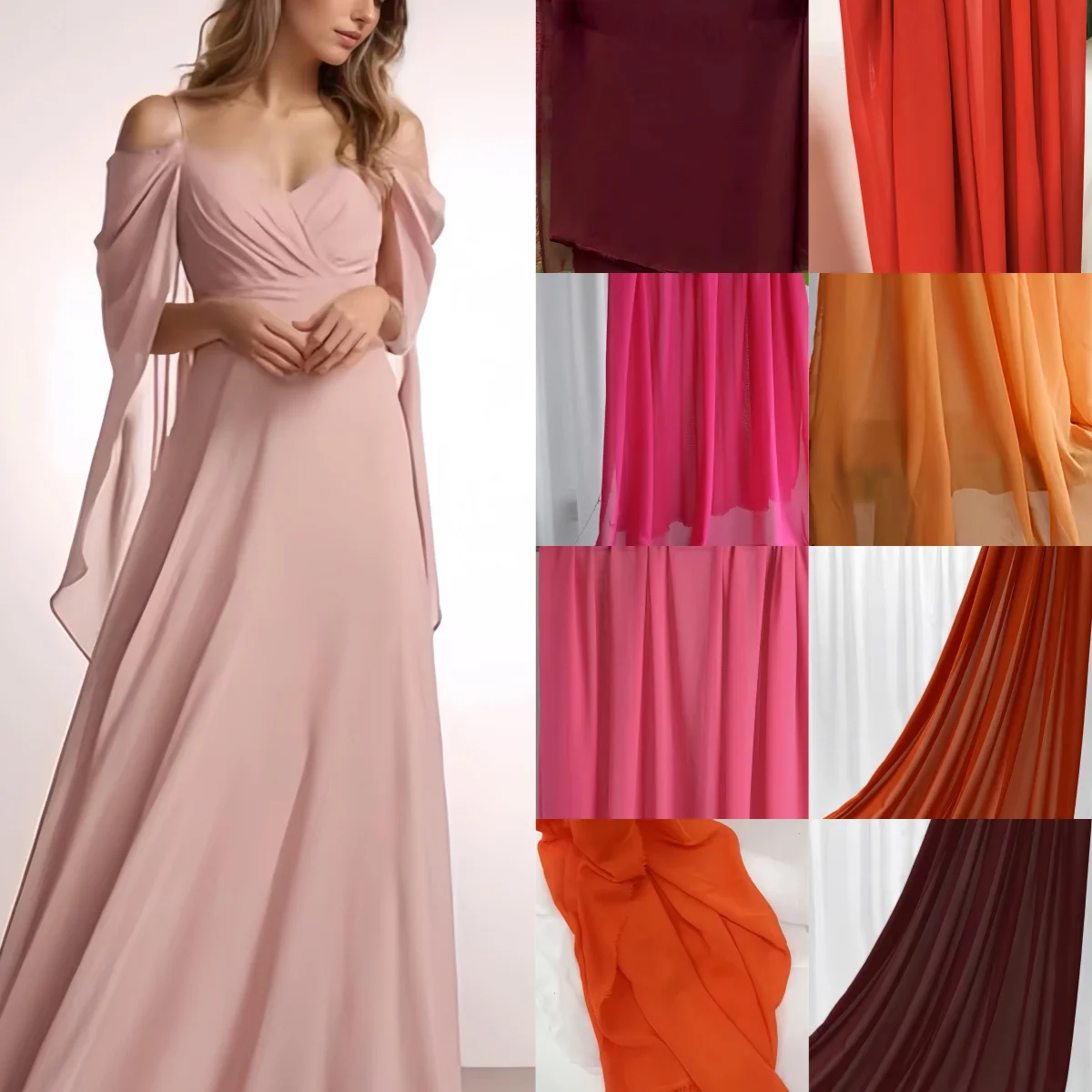 Elegant Pink Burgundy Rust Chiffon Fabric – Perfect for Wedding Dresses, Formal Gowns, Decorations & DIY Projects