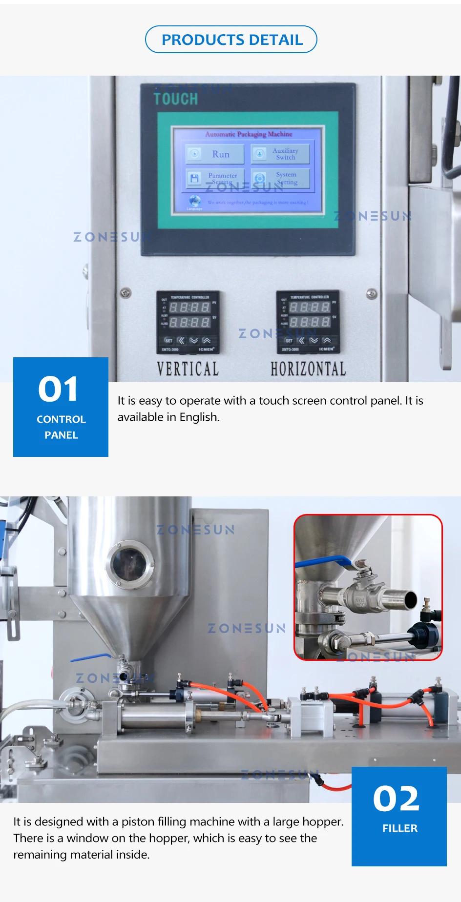 Автоматическая машина для упаковки пасты ZONESUN, кетчуп, медовая палочка, масло, уксус, вода, саше, запечатывание, наполнение ZS-S100 