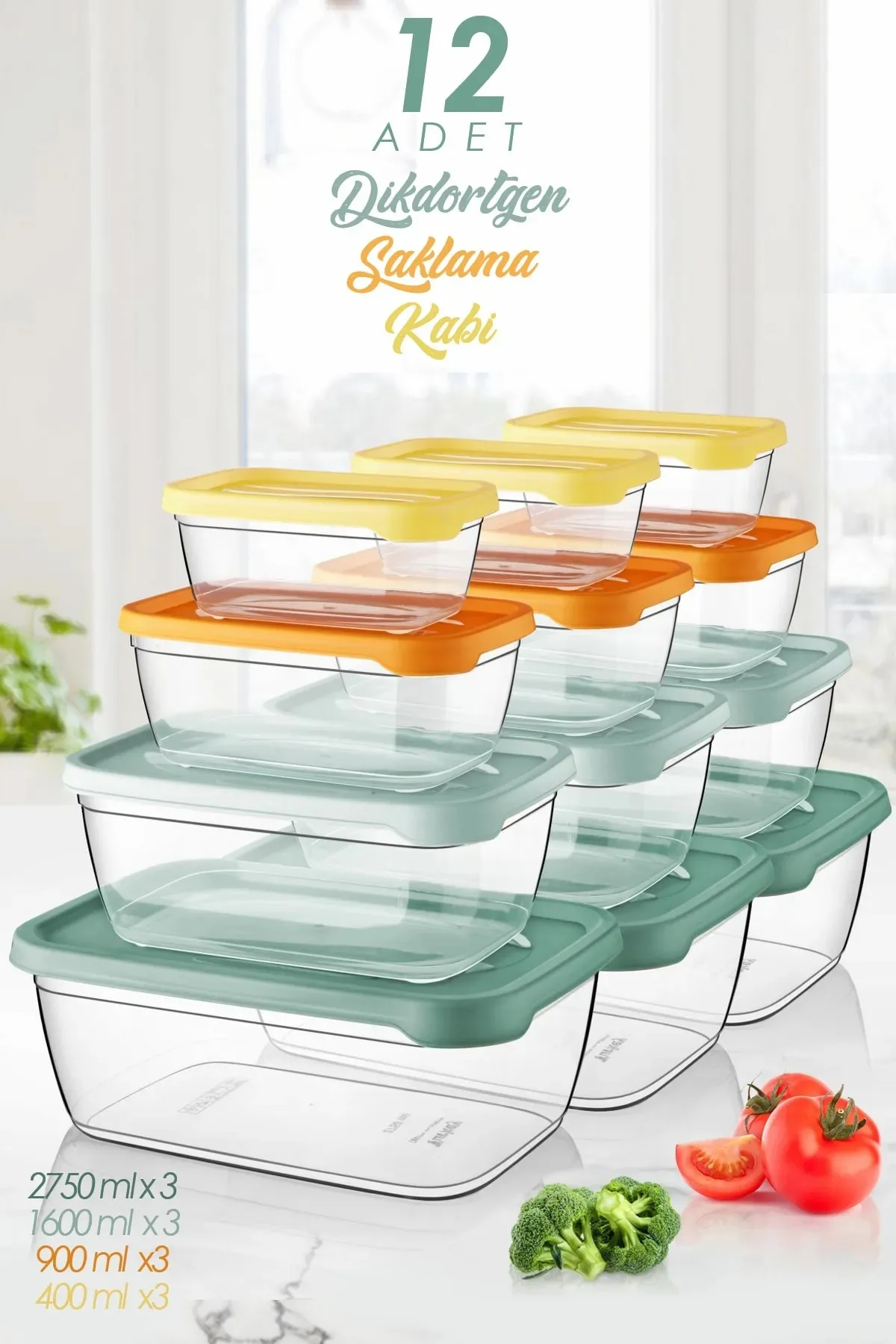 

Набор прямоугольных контейнеров для хранения Sakura, 12 шт., контейнер для овощей и фруктов (2750 мл, 1600 мл, 900 мл, 400 мл)