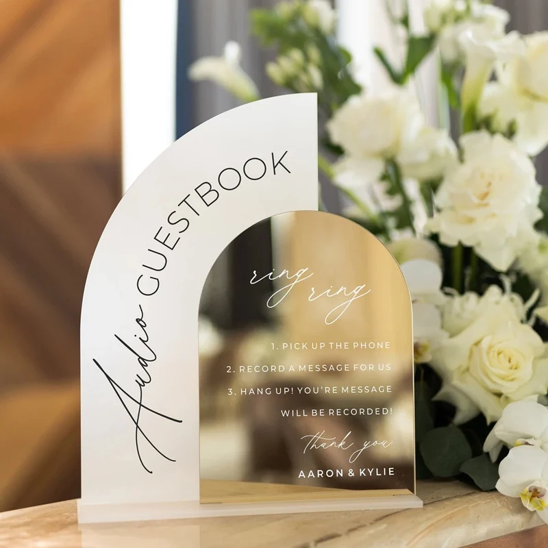 Guestbook Sign,Audio Guestbook Sign,Arched Gold Mirrored Acrylic