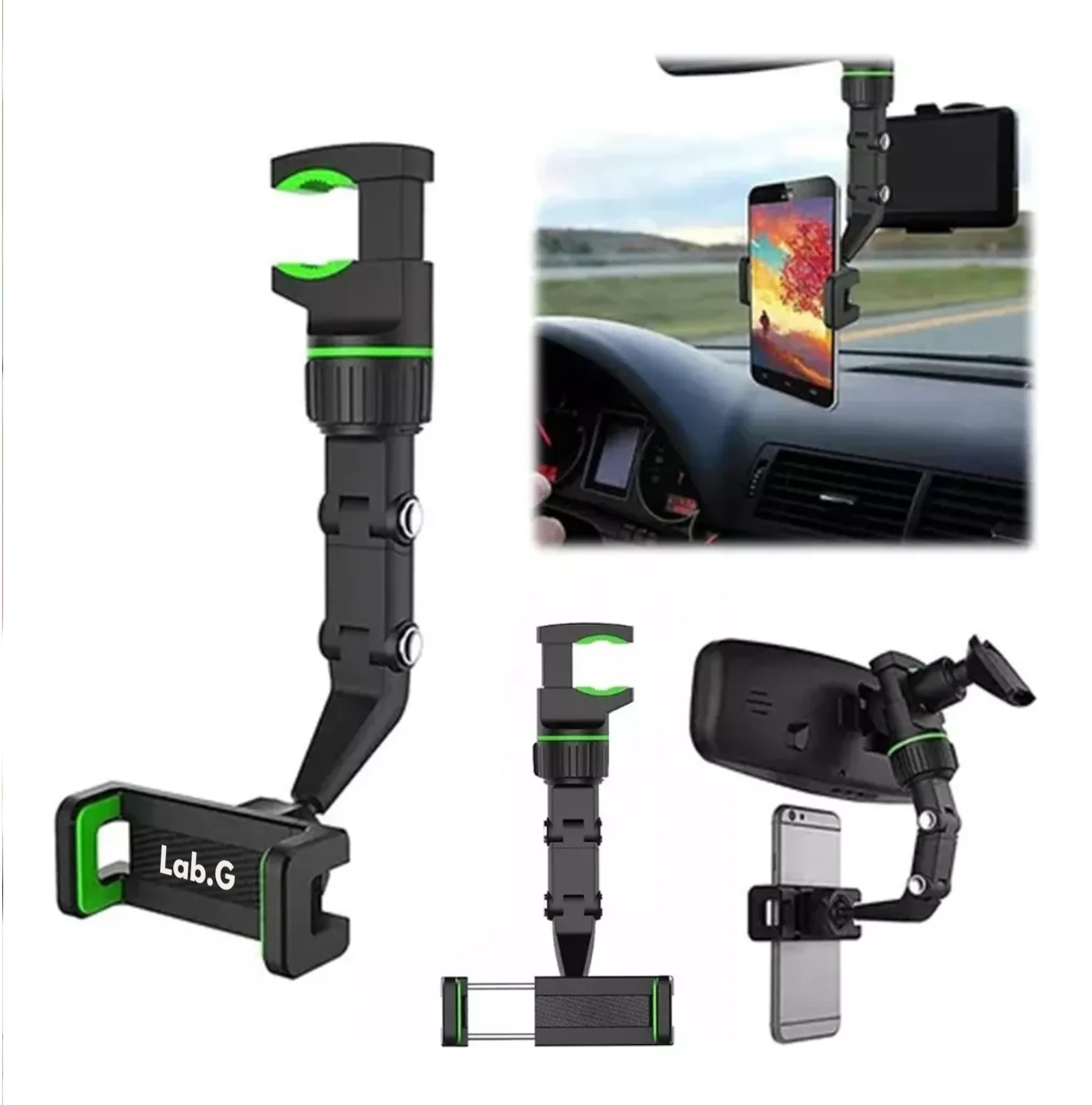 Soporte Para Teléfono Lab.G Con Espejo Retrovisor 360º Multiuso Negro