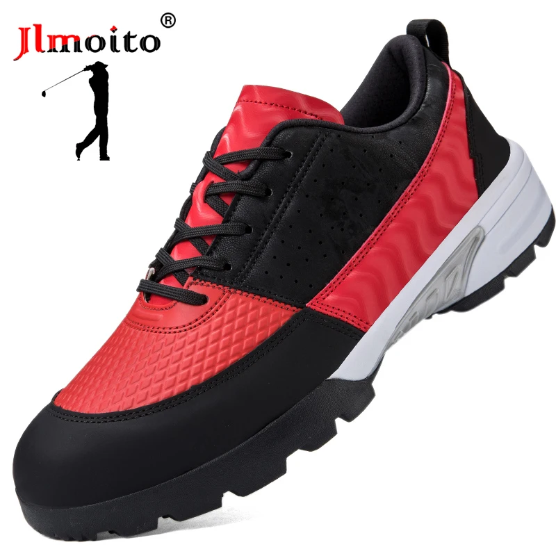 

Waterproof Golf Shoes Men Women Leather Non-slip Spikeless Golf Sneakers Light Golf Training Sneakers Golf Athletic Shoes Red