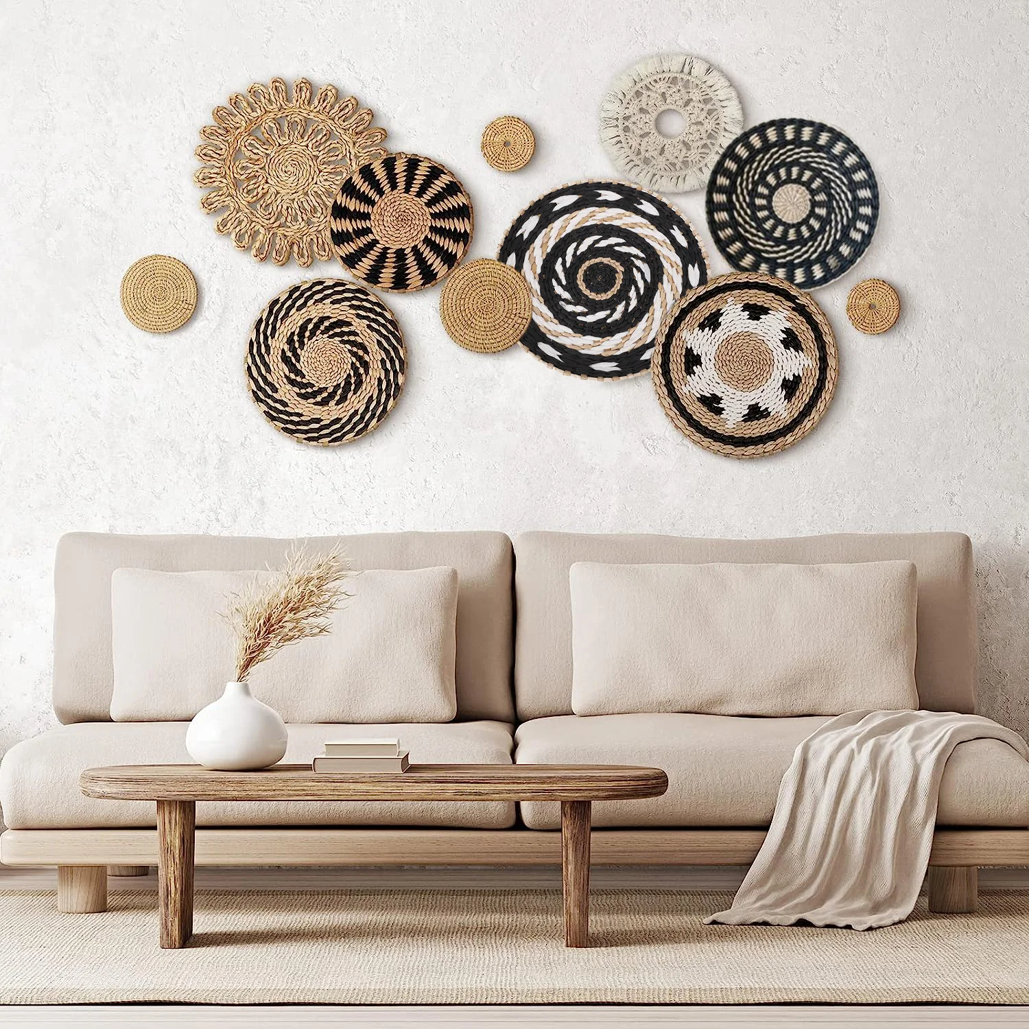 Juego De 11 Cestas De Pared Bohemias, Decoración De Pared Bohemia, Mimbre De Ratán De Pasto