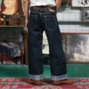 Men’s Vintage Jeans High Waist Loose Straight 17OZ Wide Leg Selvedged Denim Amekaji Cowboy Motorcycle Pants for Male 2