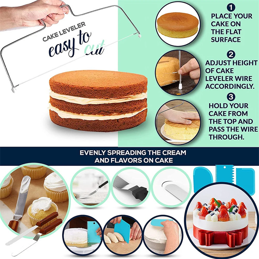 150/200PCS Rotating Anti-slip Cake Decorating Turntable Set Pastry Reusable Silicone Pastry Bag Stainless Steel Piping Nozzle cake turntable baking supplies cake tools cake decorating kit rotating bearing turntable