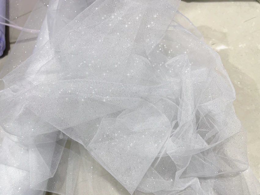 Purple Champagne Fine Glitter Crystal Mesh Tulle Wedding Dress Fabric