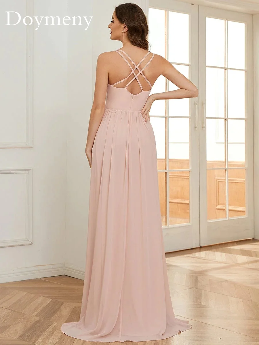 Chiffon Spaghetti Strap Bridesmaid Dress