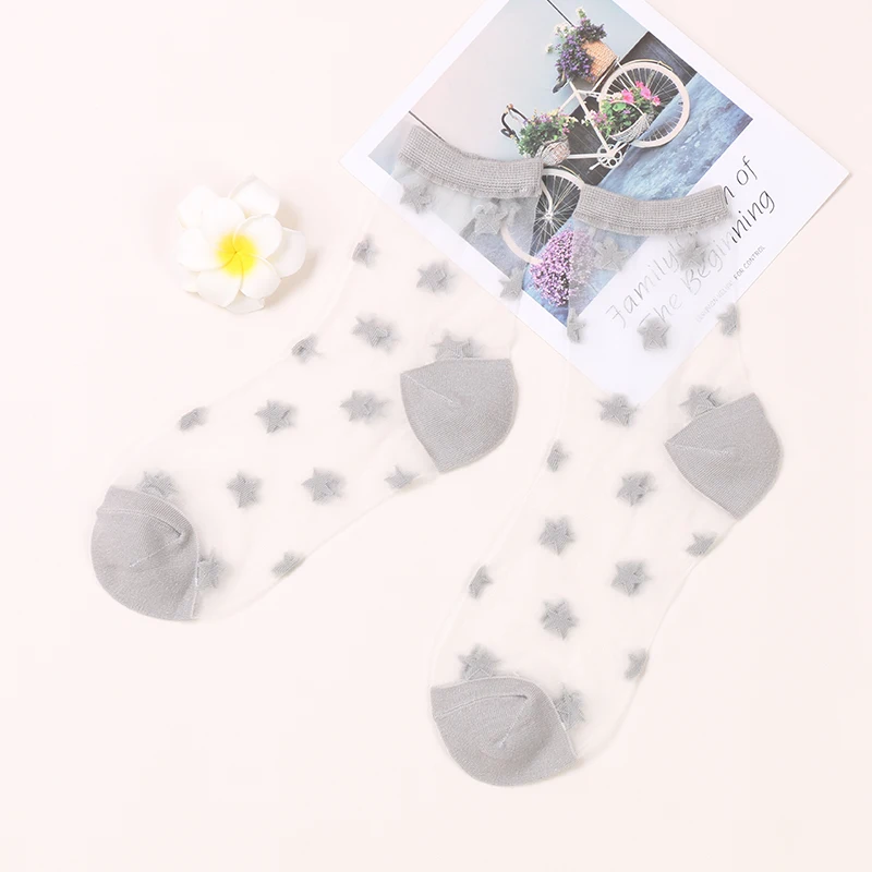 

DONG AI 1 Pairs Transparent Women Sock Summer Sheer Fashion Socks Women's Cute Casual Shiny Star Gray Socks