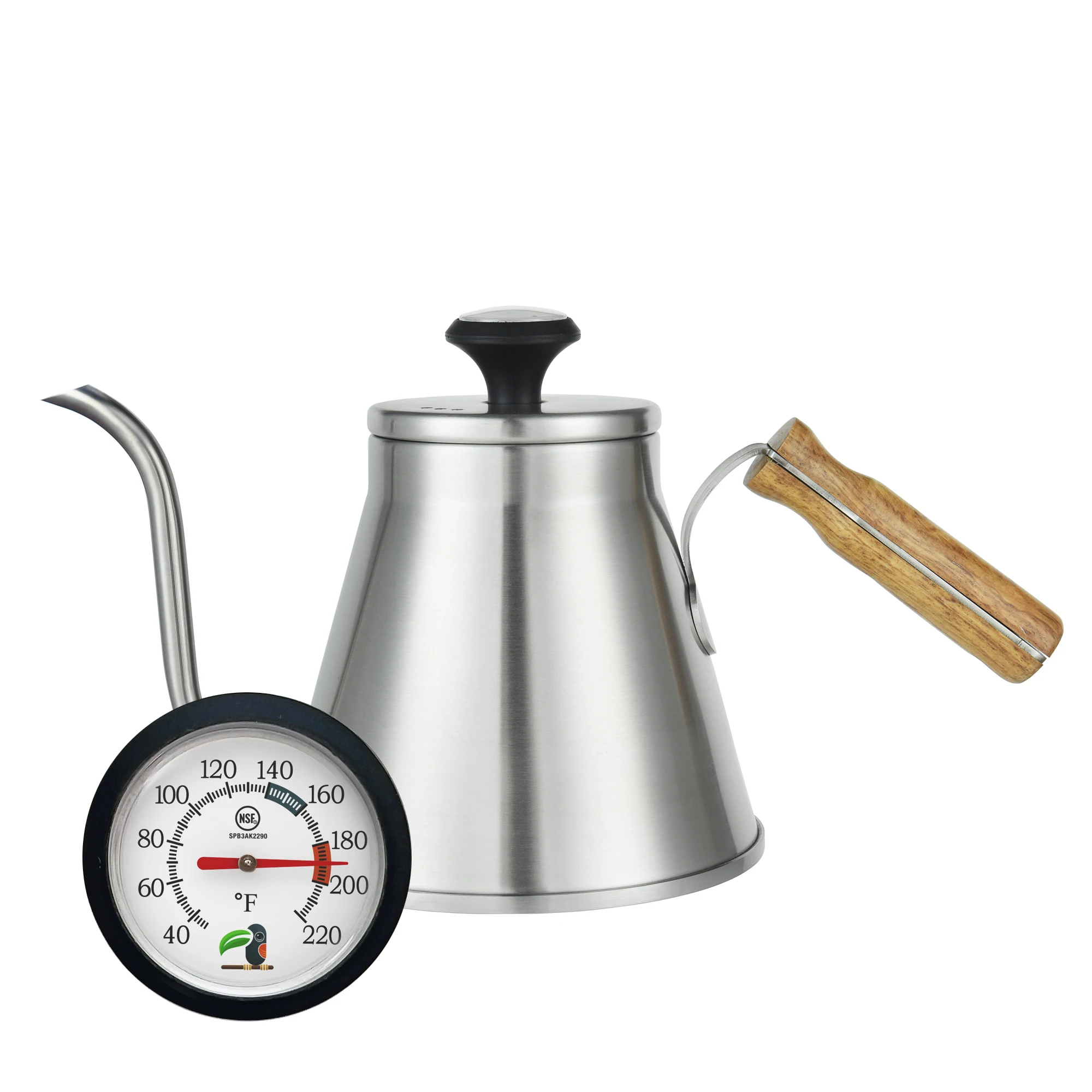 Gooseneck Kettle with Thermometer - Stainless Steel - 37oz 1.1L - Pouring