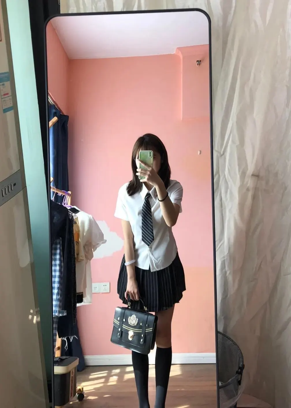 Korean Preppy Style Striped Pleated Skirt