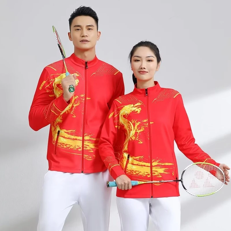 Women Men Children Tennis Jacket 2023 Autumn Winter China Dragon Print Long Sleeve Table Tennis Golf Ping Pong Badminton Coat