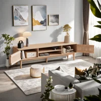 Тумба под ТВ, столик под телевизор с 2 дверцами, низкая тумба под телевизор с открытым местом для хранения вещей, длина 150 см, полка под телевизор для телевизоров до 65 дюймов, для гостиной, спальни, оригинальный цвет дерева