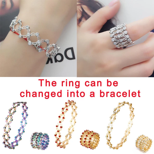 New Design Magic 2-in-1Folding Retractable Ring Zircon Multilayer Twist  Rings For Women Charm Fashion Jewelry Creative Xmas Gift