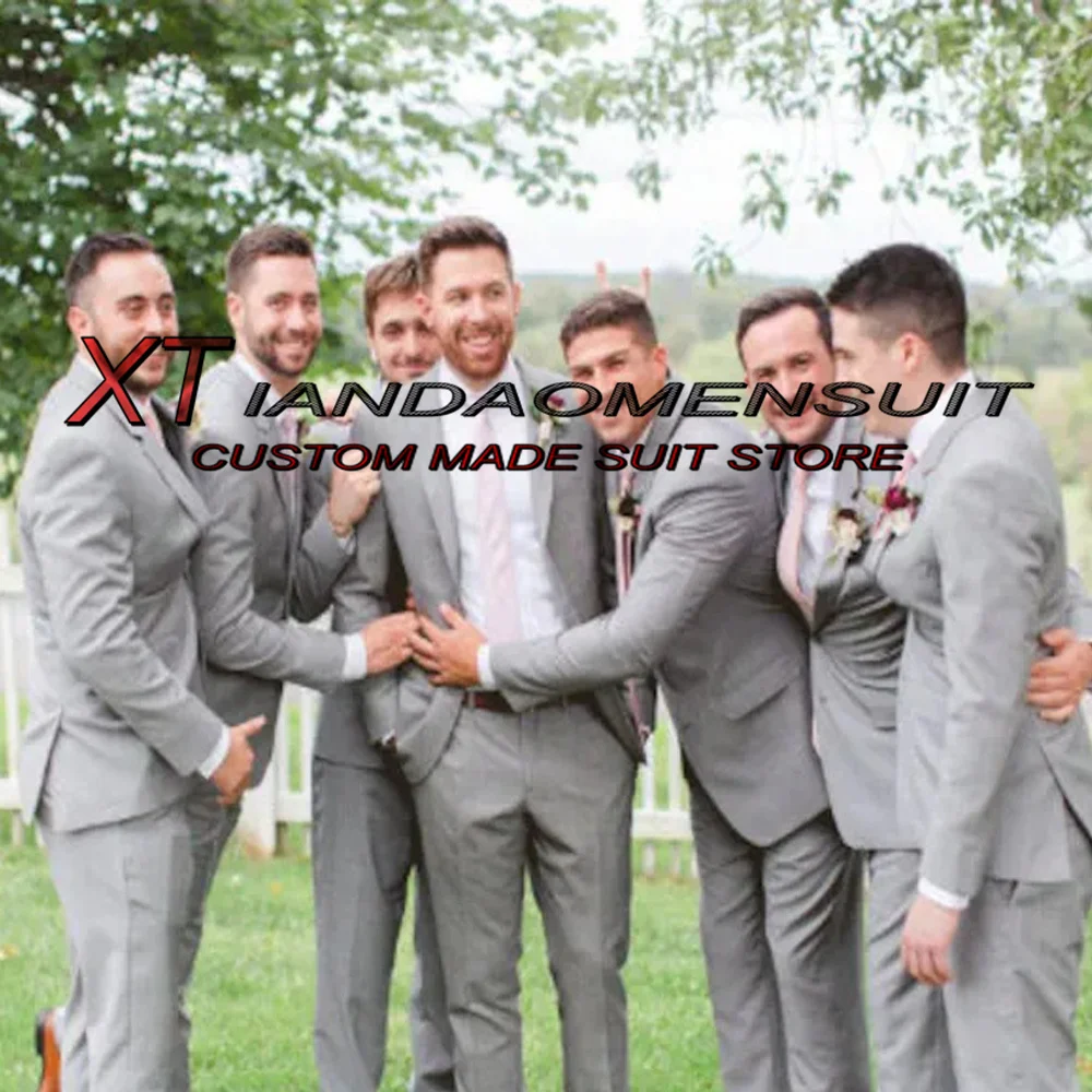 

Grey Groomsmen Wedding Tuxedo Men's Suit 2 Piece Single Breasted Formal Slim Fit Blazer Pants Party Jacket Set