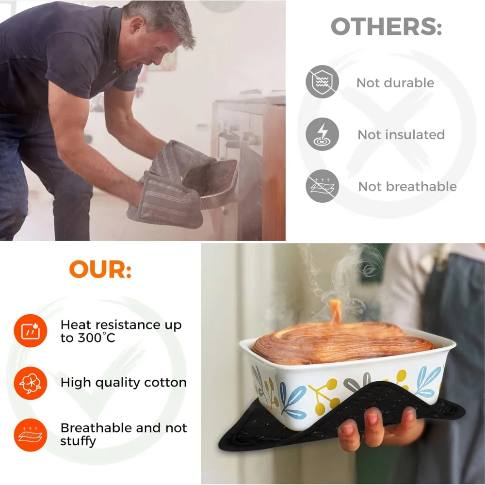 4-piece set of oven gloves and pan pads, 500Â°F kitchen heat insulation gloves, anti-slip silicone striped oven gloves, heat-resi
