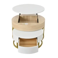Comanlai Ensemble de 2 tables basses rondes pliables, table d'appoint réglable en hauteur, avec plateau relevable et tiroir, espace de rangement caché 6