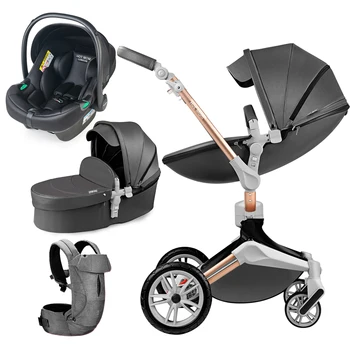 3 in 1 Convertible Baby Stroller Newborn Reversible Bassinet Pram Foldable Pushchair with ti-Shock Toddler Pushchair 2