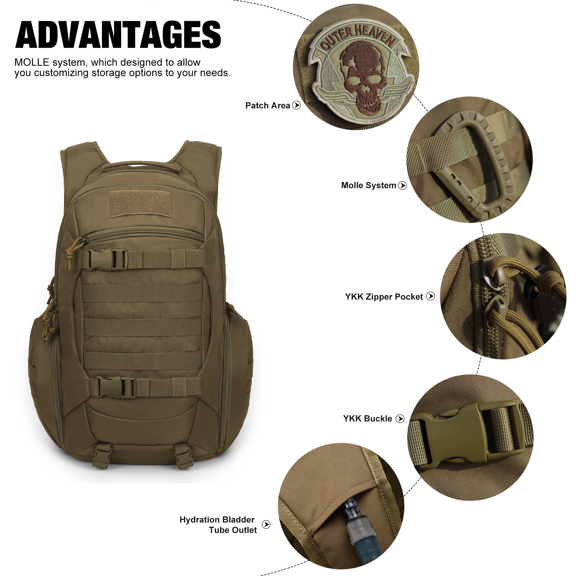 MARDINGTOP Tactical Backpack 28L Polyester Outdoor Men Backapcker Supplies Shoulder Bag for Camping Hiking Trekking Sport Travel