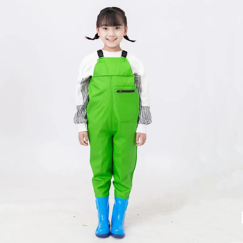 Fishing Chest Waders with Boots for Kids Outdoor Activities PVC Rain Pants + Waterproof Bootfoot Max Foot 22cm(8.65in) children boots