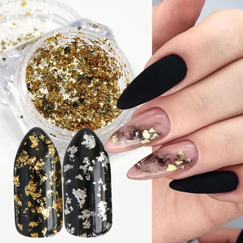 Gold Aluminum Foils Flake for Nails Irregular Laser Marble Nail Sequin