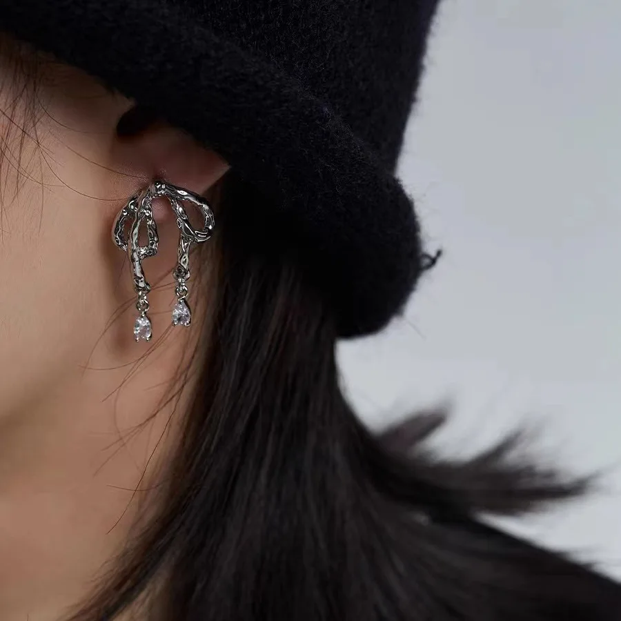 So.fine Jewelry Hot sale Liquid bow star Tassel Earrings Silver minority design temperament Chic style