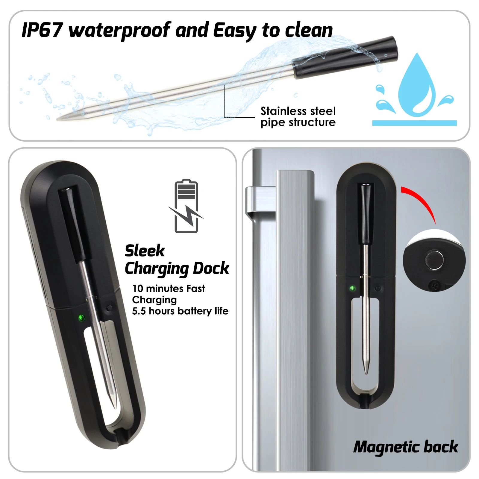 Smart Wireless Meat Thermometer W/ Bluetooth 98.42ft Range IP67