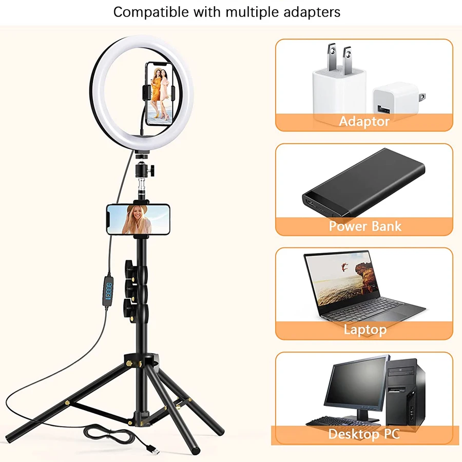 Ring Light 10.2 Pollici Con Treppiede Regolabile E Telecomando Bluetooth – Luce A LED Per Selfie, Trucco E Video