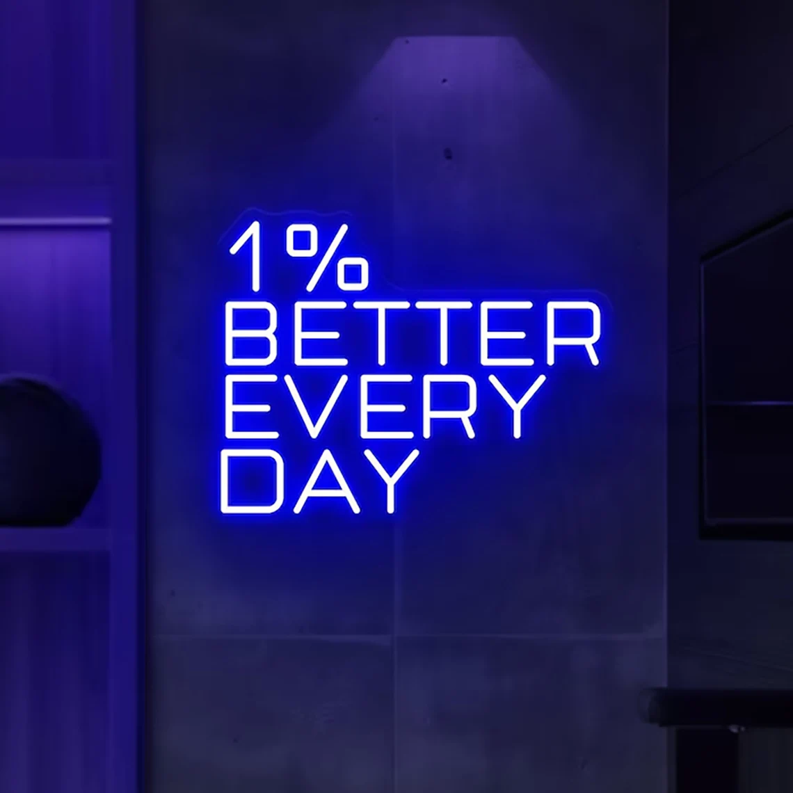 매일 1% 더 나아지는 네온사인, 동기 부여 홈짐 장식, 운동실 장식, 피트니스 벽 장식, 사무실/체육관 장식