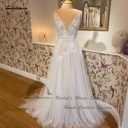 Lakshmigown Champagne A Line Wedding Dress Beach Summer 2022 Bestidos de Novia Elegant Bridal Boho Wedding Gowns Deep V neck