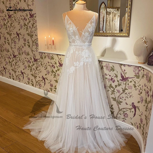 Lakshmigown Champagne A Line Wedding Dress Beach Summer 2024 Bestidos de Novia Elegant Bridal Boho Wedding Gowns Customized 1
