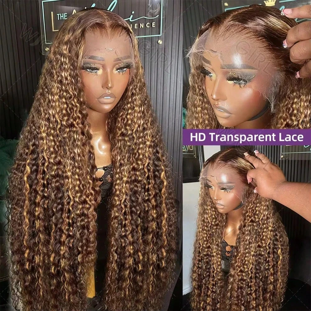 highlight 13x6 HD lace frontal wig human hair Curly Wig HD Deep Wave Lace Frontal Wig 4/27 Colored Wigs PrePlucked Quality 5