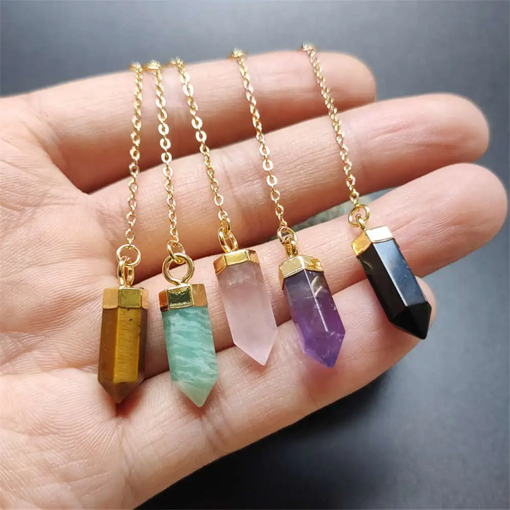 FUWO Wholesale Natural Crystal Quartz Neckace,Cute Y Shape Chain Crystal Piont With Golden Chain Jewelry 5 Pcs/Lot NC125Y