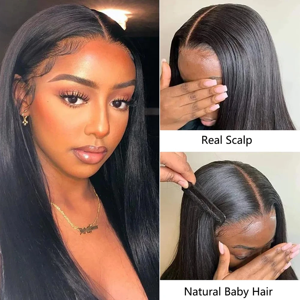 30 Inch Long Straight Synthetic Lace Front Wig Natural Black Wear And Go Glueless Wig 13X4 Synthetic Lace Front Wigs for Women 4