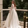 Customized Wedding Dress A Line Long Puff Sleeves Bride Gowns Side Split Buttons Backless Floor Length Boho свадебное платье 2