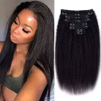 Extensions de cheveux humains crépus lisses, couleur naturelle, 100% cheveux humains Remy, 120G, 8 pièces/ensemble, tête complète pour femmes 1