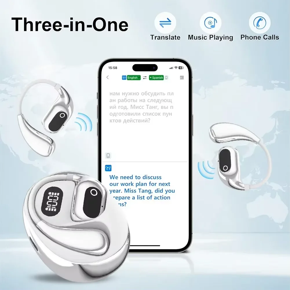 Voice Translator Language Translator Translator Earphones Ai Two-Way Real time Translators Earphone 144 Languages Wireless Bluetooth Smart Voice Translator Headphones For Travel Business