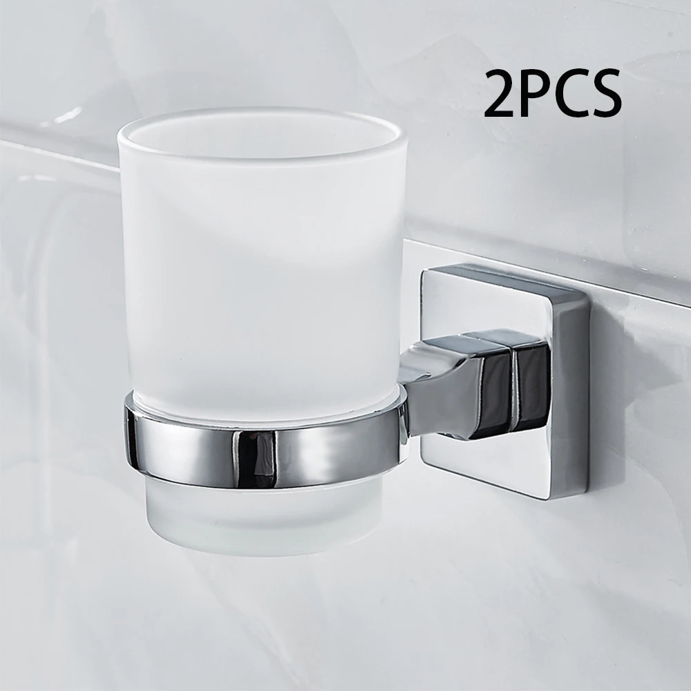 Bathroom Wall-Mounted Toothbrush Holder Frosted Glass Cup Tumbler Zinc Alloy Frame Toothpaste Razor Organizer Bathroom Storage toothbrush holder toothpaste dispenser bathroom storage rack