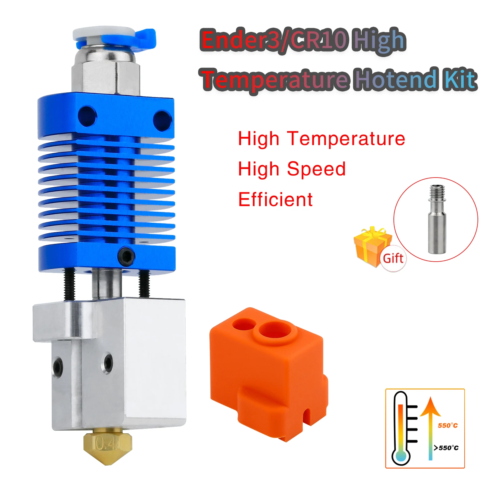 Ender3/Ender 3V2/CR10 고온 550 ℃   핫엔드 키트 구리 도금 화산 노즐 가열 블록 바이메탈 스로트 핫엔드 키트