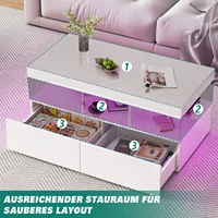 Table basse brillante avec éclairage LED RVB, table basse moderne avec 2 tiroirs, table d'appoint avec espace de rangement, 104 x 46 x 53 cm 4