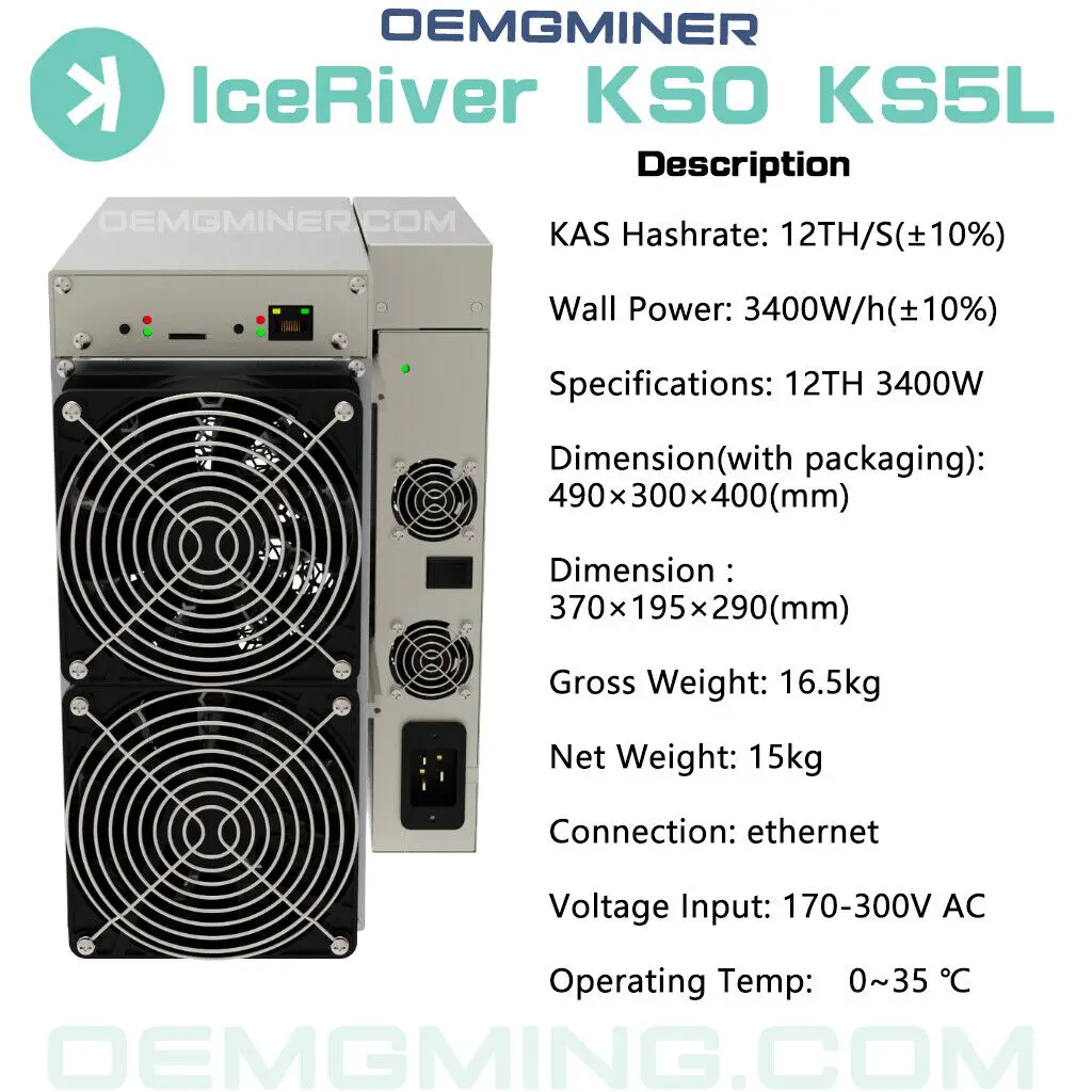 Ad Acquista 4 Ottieni 2 Gratis Iceriver Ks5L Kaspa Miner 12T 3400W Con Cavo Nave