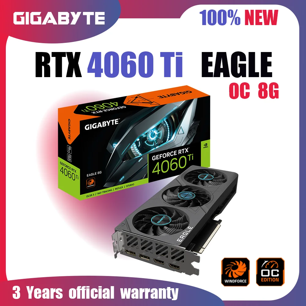 

Видеокарта GIGABYTE RTX 4060 TI EAGLE OC 8G GDDR6 8 Гб GPU NVIDIA RTX 4060 TI графические карты PCIE 4,0 бит Комплект материнской платы Intel AMD с поддержкой HDMI DP для настольных ПК Gamer