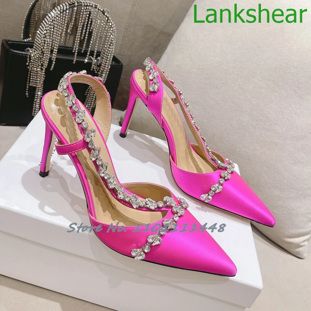 Pink Luxury Sandals Pointy Toe Thin High Heel Slingbacks Rhinestone ...