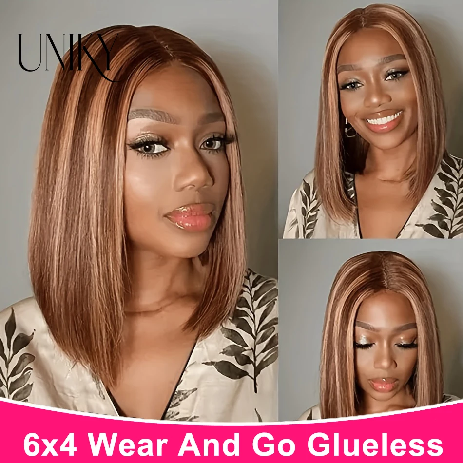 

Straight Bob Wig Uniky HAIR 4/27 Highlight Bob Wig Wear Go Glueless 6x4 HD Lace Wig Human Hair Wigs for Women Hair Ready To Wear