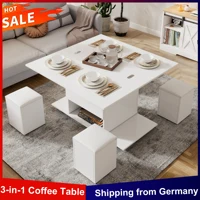 Anajqaqia Table basse 3 en 1, table d'appoint réglable multifonction, table de salon convertible, table de travail avec 4 tabourets et roulettes 1