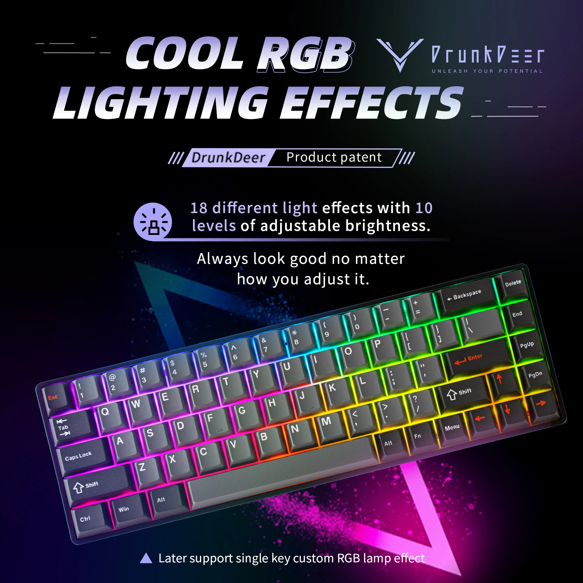Drunkdeerg65 mechanická klávesnice, rychlý spoušť TKL herní keyboards, hyper postit se magnetický spínač klávesnice, RGB namyšlený 68 kláves